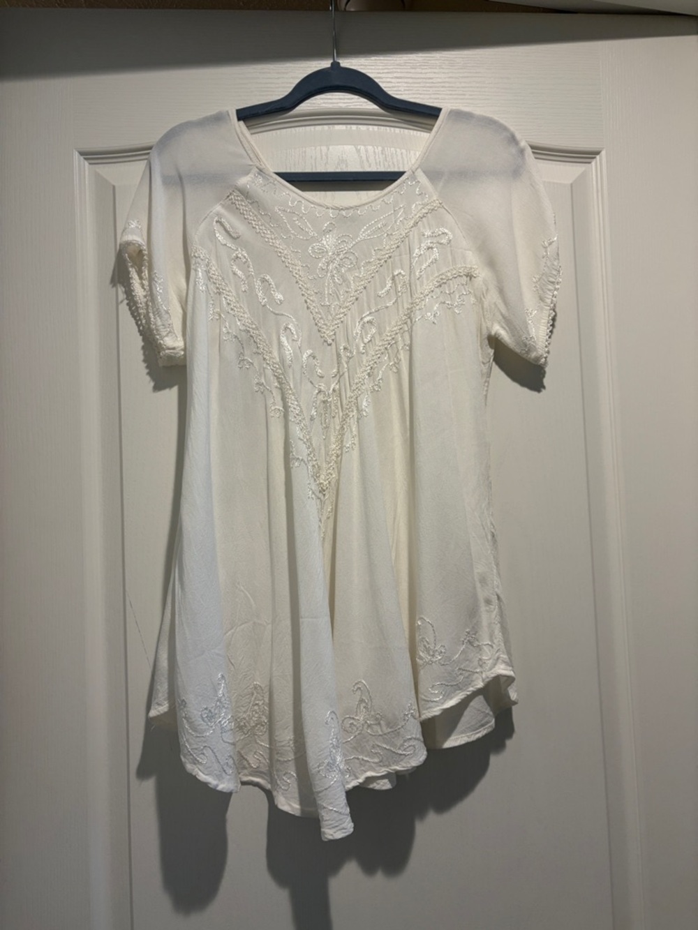 Cream Embroidered Short Sleeve Tunic Top